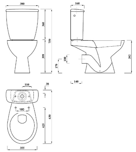 Aqualine Juan monoblokkos WC, hátsó kifolyású (LC2154)